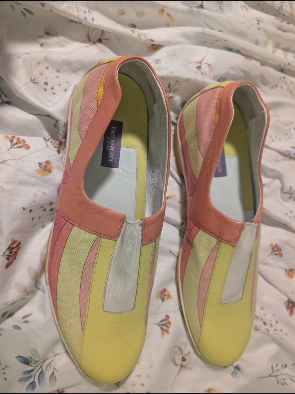 Emilio Pucci Yellow, Pink & Cream Slip-On Flats - Picture 6 of 7